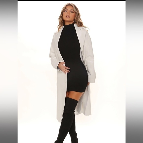 Fashion Nova Jackets & Blazers - Fashion Nova White Faux Leather Martinis In The City Trench Coat